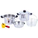 Steam Control™ 8qt T304 Stainless Steel Stockpot/Spaghetti Cooker with Deep Fry Basket & Steamer Inserts